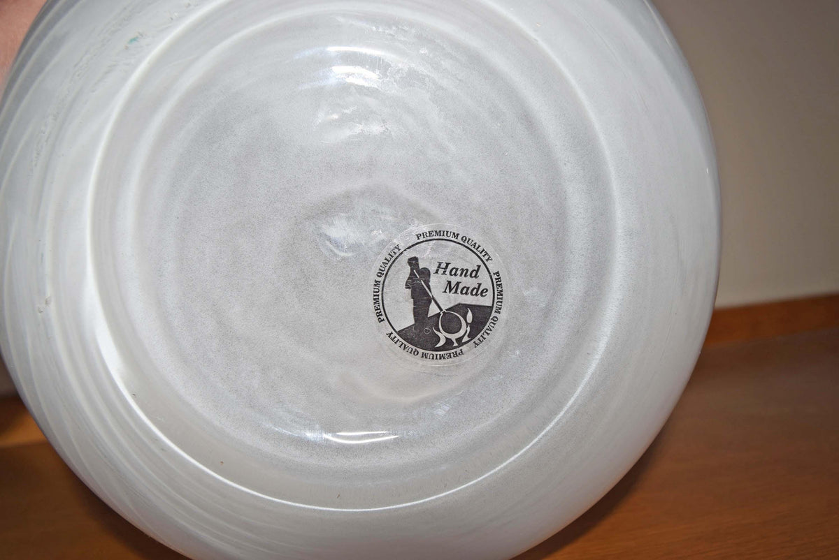 Vintage IKEA Art Glass Vase 13 inch - Mouth Blown White Swirl Lattimo Filigree Pattern, Rare Scandinavian Glass