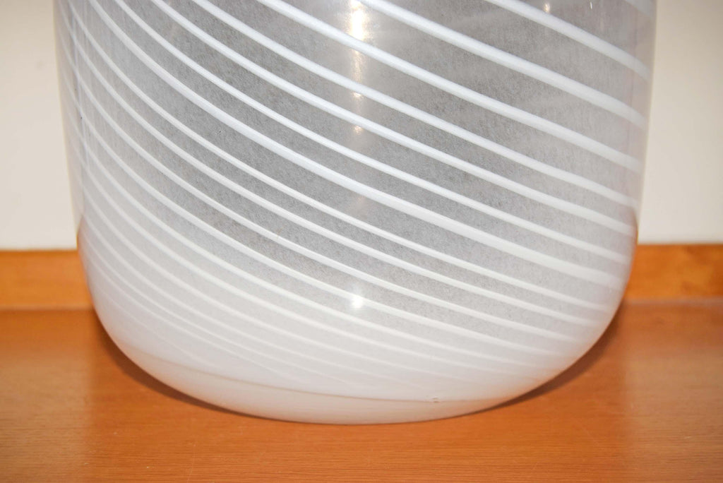 Vintage IKEA Art Glass Vase 13 inch - Mouth Blown White Swirl Lattimo Filigree Pattern, Rare Scandinavian Glass