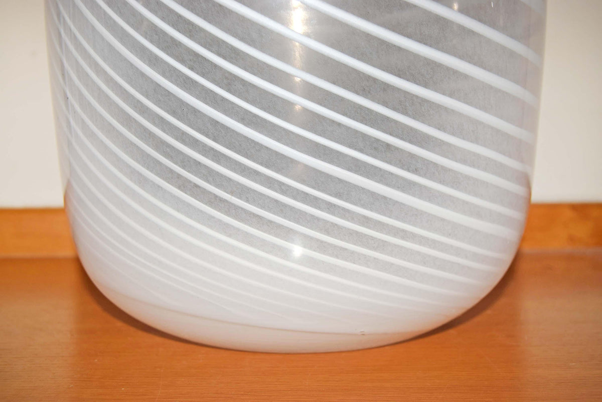 Vintage IKEA Art Glass Vase 13 inch - Mouth Blown White Swirl Lattimo Filigree Pattern, Rare Scandinavian Glass