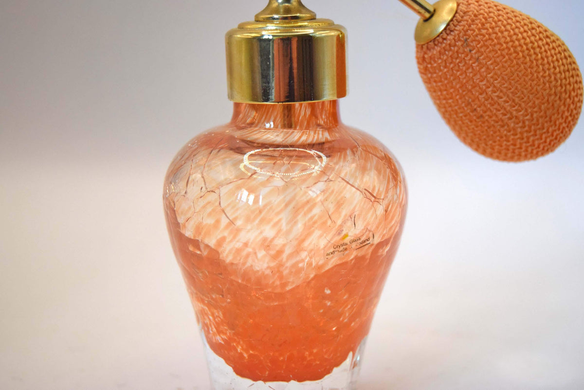Vintage Caithness Glass Perfume Atomiser, Unused Mint Condition, Orange Crackle Scottish Glass