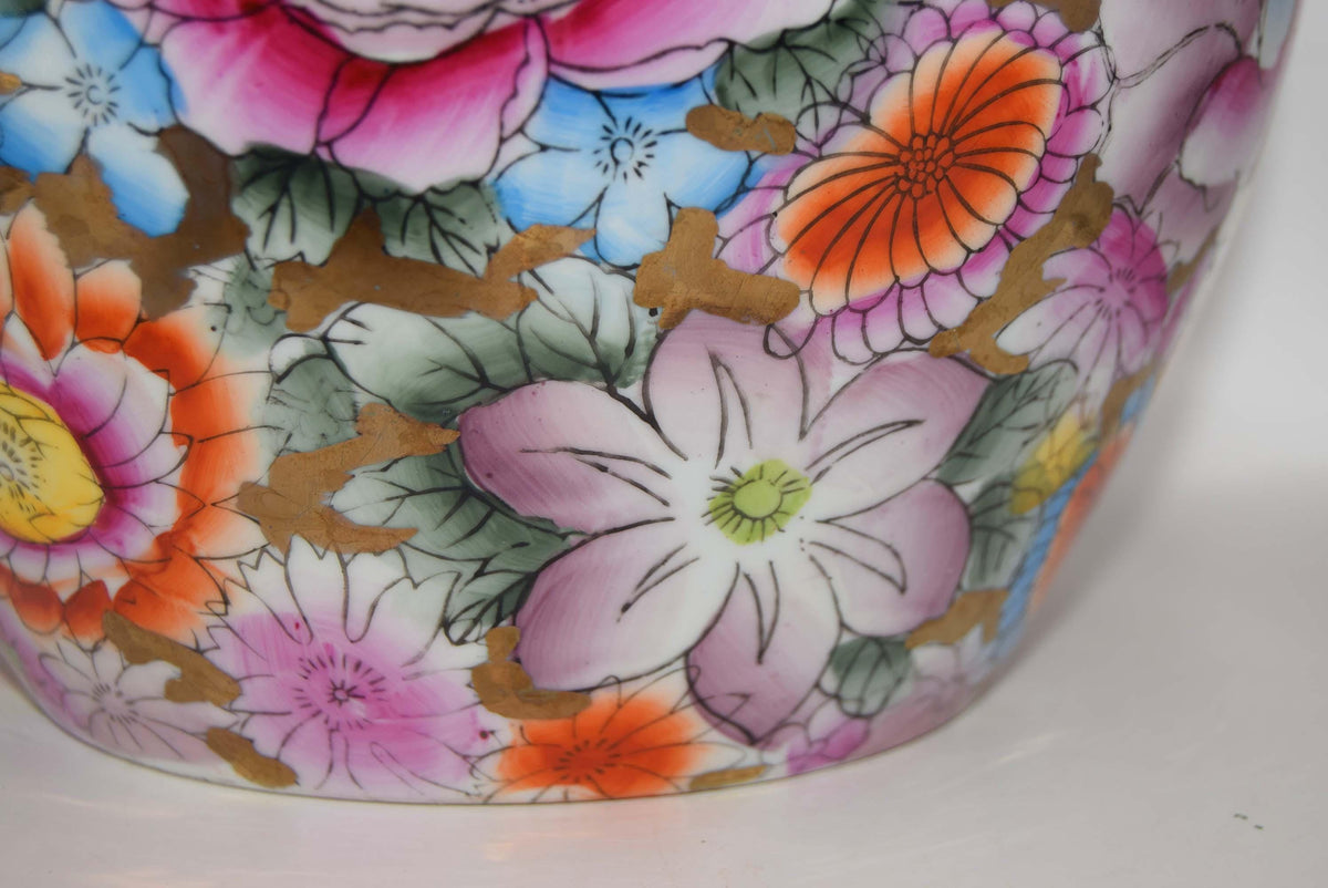 Vintage Chinese | A Thousand Flowers | Millefleur Jardiniere Hand Painted Planter Fish Bowl