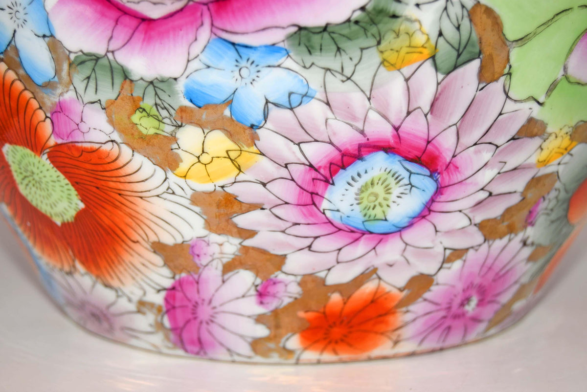 Vintage Chinese | A Thousand Flowers | Millefleur Jardiniere Hand Painted Planter Fish Bowl