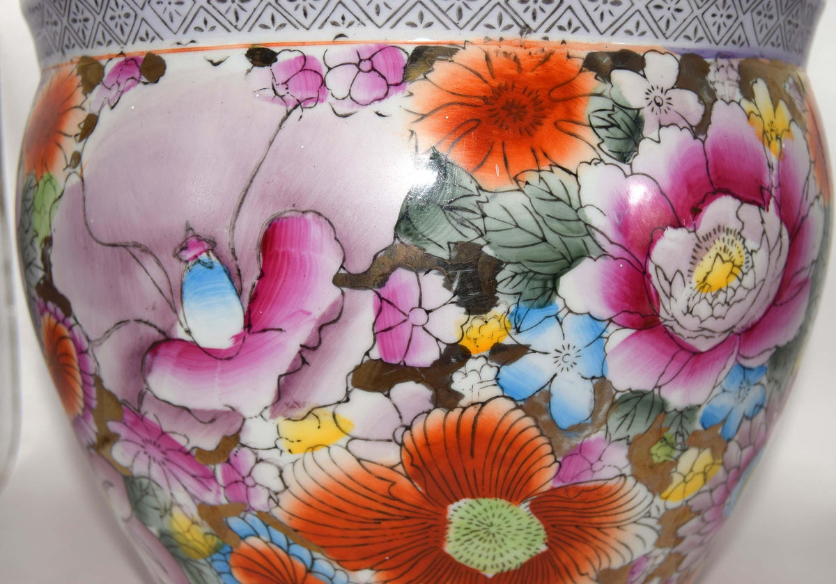 Vintage Chinese | A Thousand Flowers | Millefleur Jardiniere Hand Painted Planter Fish Bowl