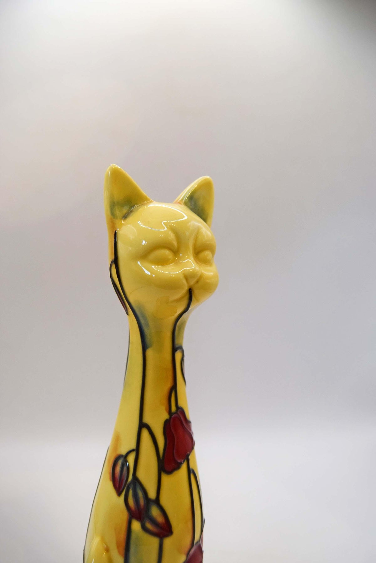 Old Tupton Ware Porcelain Cat Figurine Red Poppy Tubelined Art Nouveau Floral Collectible Gift