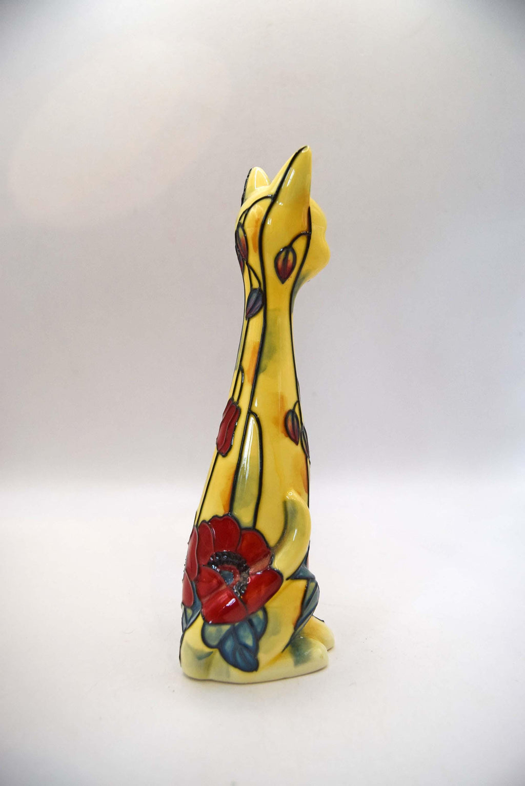 Old Tupton Ware Porcelain Cat Figurine Red Poppy Tubelined Art Nouveau Floral Collectible Gift