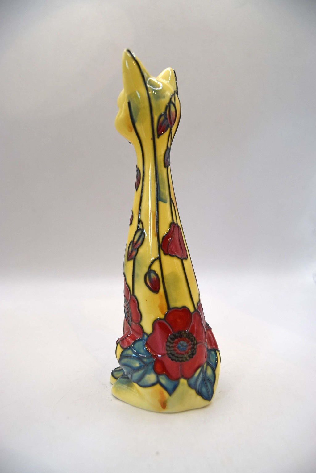 Old Tupton Ware Porcelain Cat Figurine Red Poppy Tubelined Art Nouveau Floral Collectible Gift