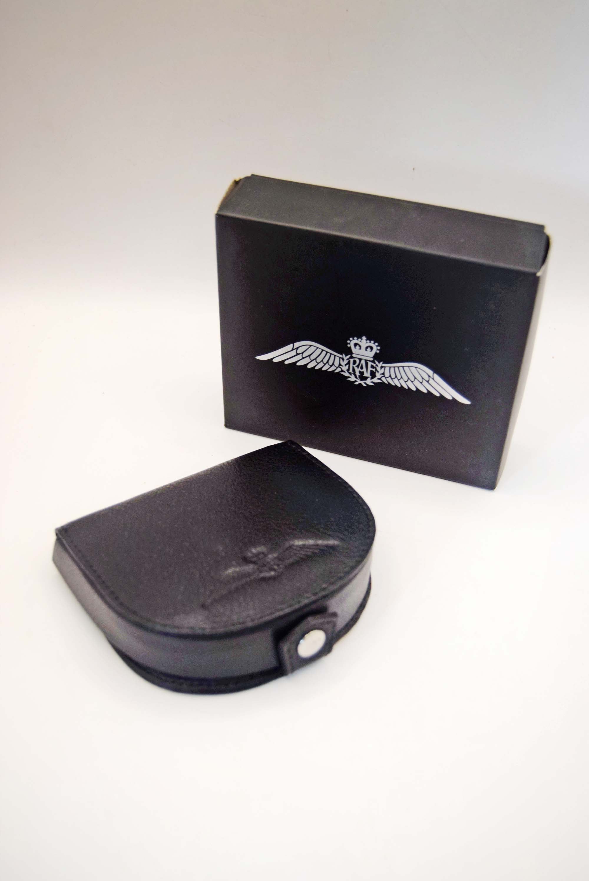  luxury black leather coin purse features the iconic Royal Air Force (RAF) Pilot Wings 